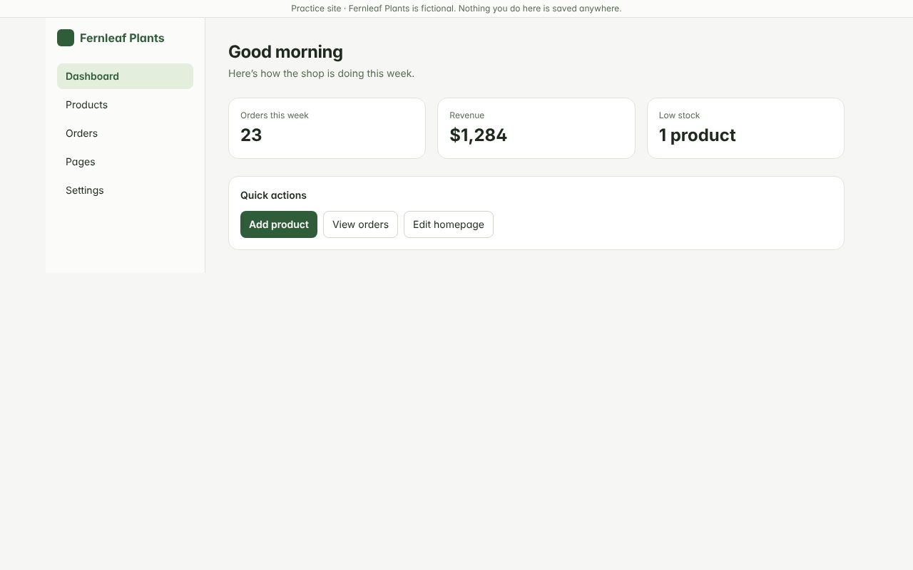 Screenshot for step 1 — Dashboard — Fernleaf Plants